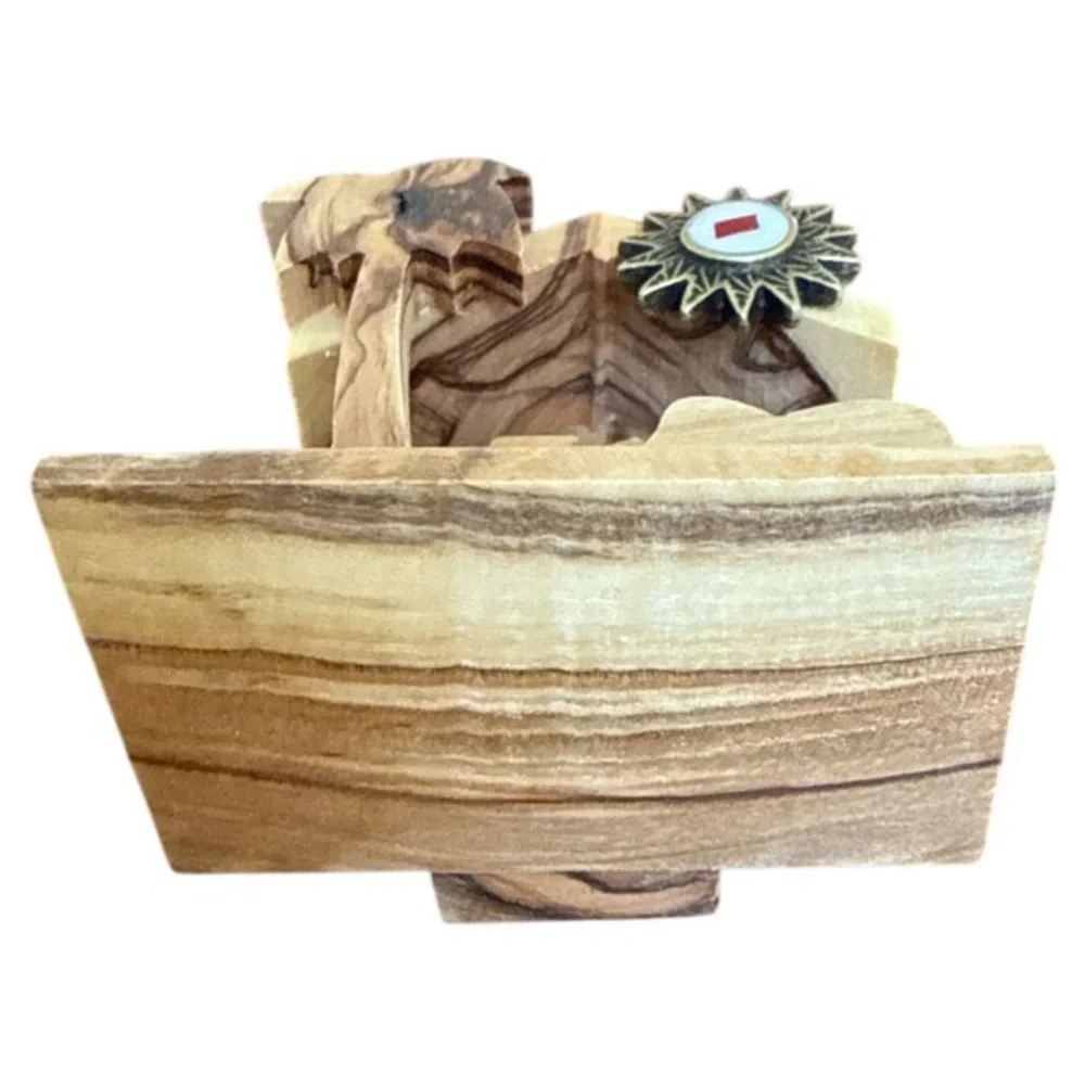 Nativity Olive Wood Religious Ornament Figurine w Prayer‎ Card West Bank